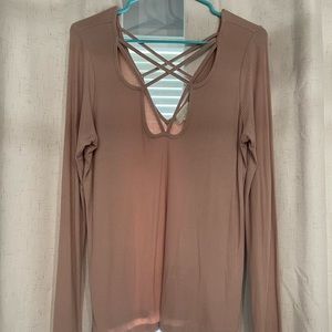 Tan cross cross long sleeve shirt